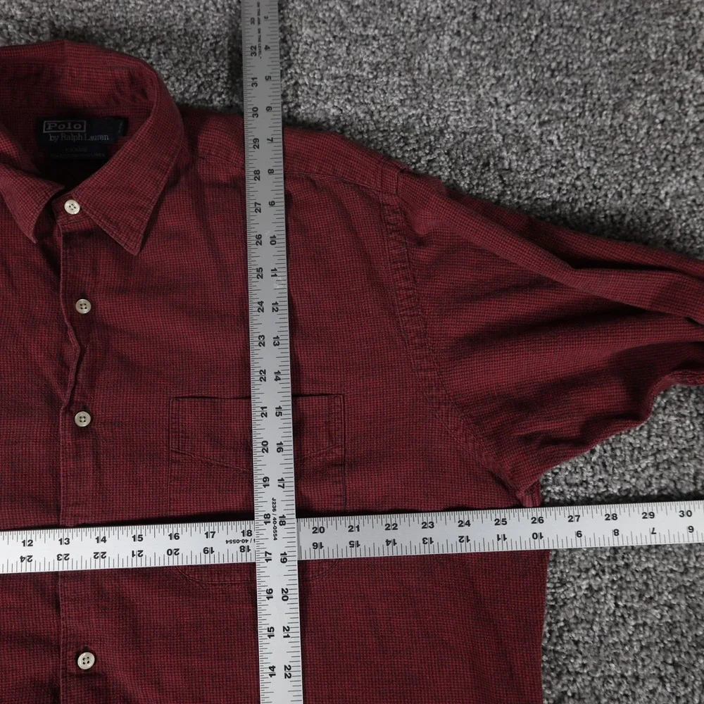 Vintage Polo Ralph Lauren Mens Large Red Navy Check Cotton Linen Button Shirt